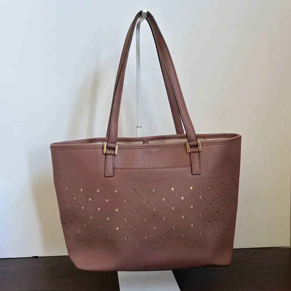 Michael Kors Dusty Rose Perforated Gold Saffiano Leather Corporate Chic Tote